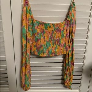 Lost + wander orange and pink long sleeve crop top